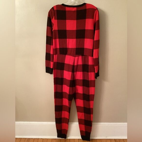 OLD NAVY SIZE MEDIUM THERMAL ONE PIECE RED BUFFALO PLAIID XMAS PJS PAJAMAS - Picture 4 of 7